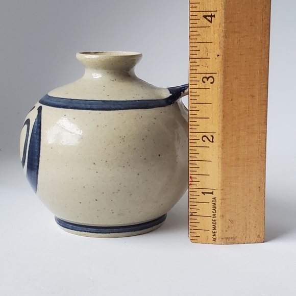 Signed Studio Pottery Jug Vase 3.5" Blue Handpainted Design EUC - Picture 10 of 11